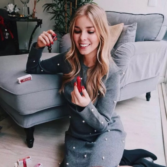 ZARA KNIT COLLECTION SKATER DRESS PEARL BEADS BRAND NEW WITH TAGS SMALL GRAY - Picture 2 of 7